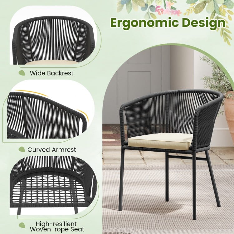 Patio Chairs Set of 4 with Seat Cushion and Curved Backrest for Patio-Black