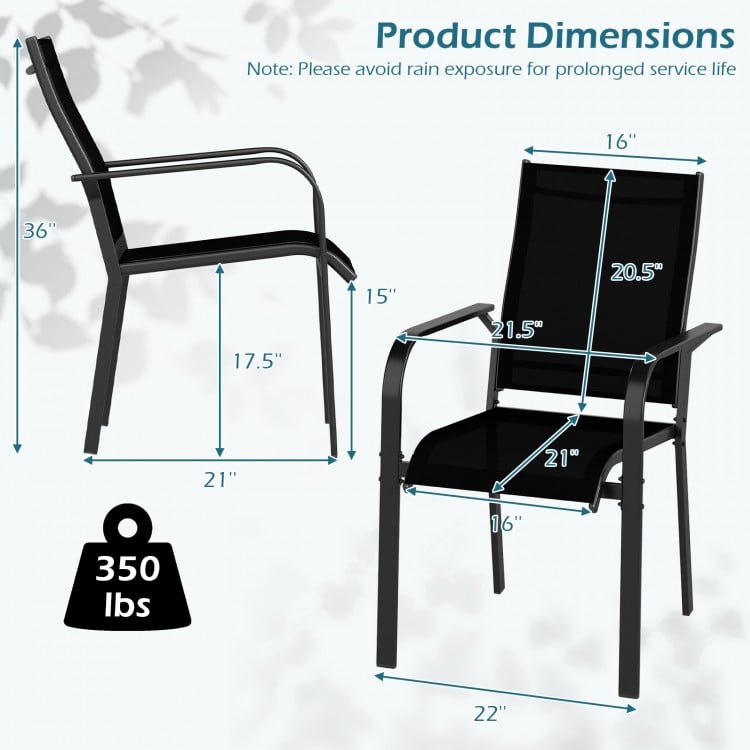 Patio Dining Chairs Set of 2/4/6 Stackable Outdoor Armchairs with Metal Frame-Set of 6