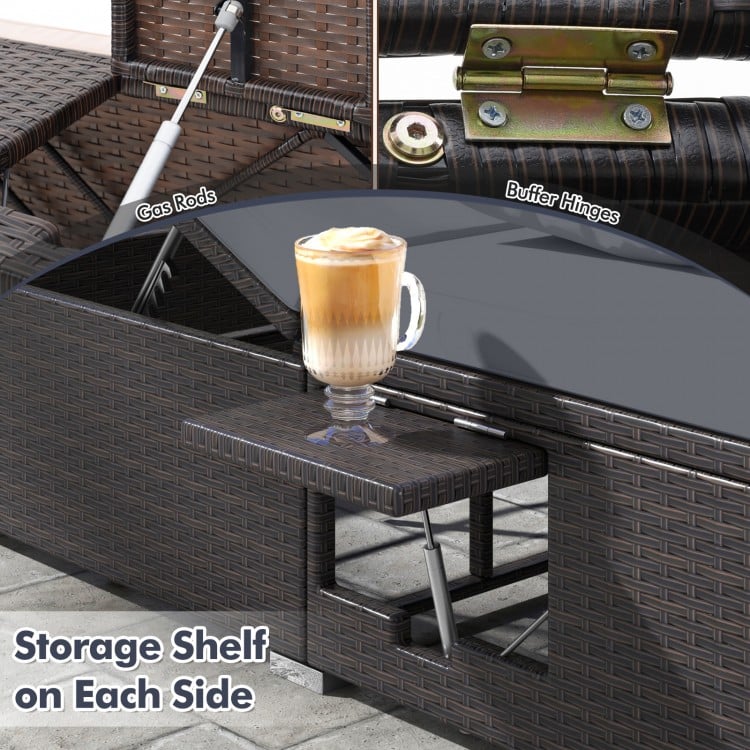 Patio Double Chaise Lounge with Cushions and Folding Side Trays-Gray