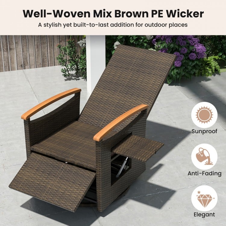 Patio Rattan 360° Swivel Recliner Chair with Adjustable Backrest and Footrest-Beige