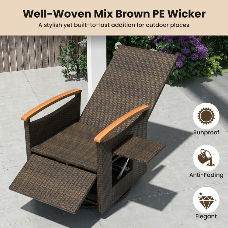 Patio Rattan 360° Swivel Recliner Chair with Adjustable Backrest and Footrest-White