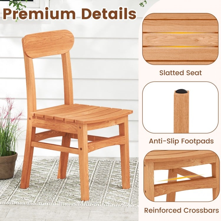 Patio Teak Wood Chair Armless Dining Chair with Slatted Seat