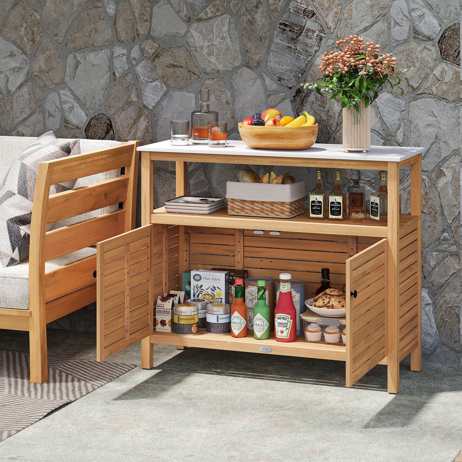 Patio Wood Storage Cabinet Outdoor Acacia Wood Buffet Cabinet 