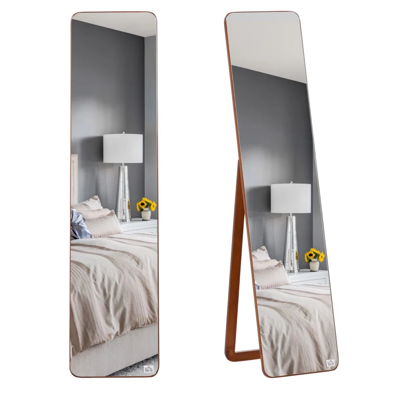 Full Length Mirror for Bedroom, Free Standing Dressing Mirror, Wall Mirror with Wood Frame, 15" x 61", Light Walnut