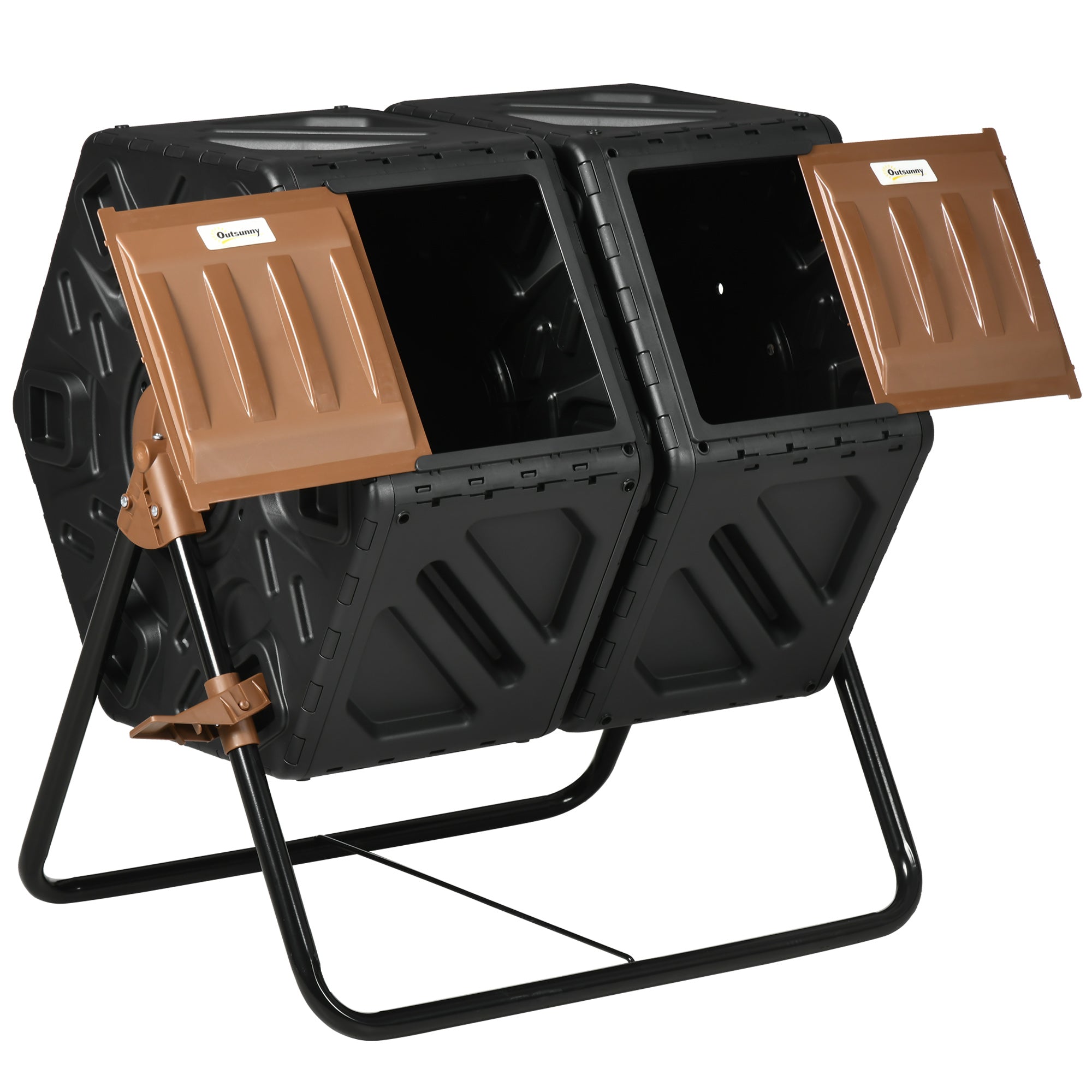 Outsunny Dual Chamber Compost Bin Rotating Composter with 24 Vents Steel Legs for Efficient Composting 34.5 Gallon 