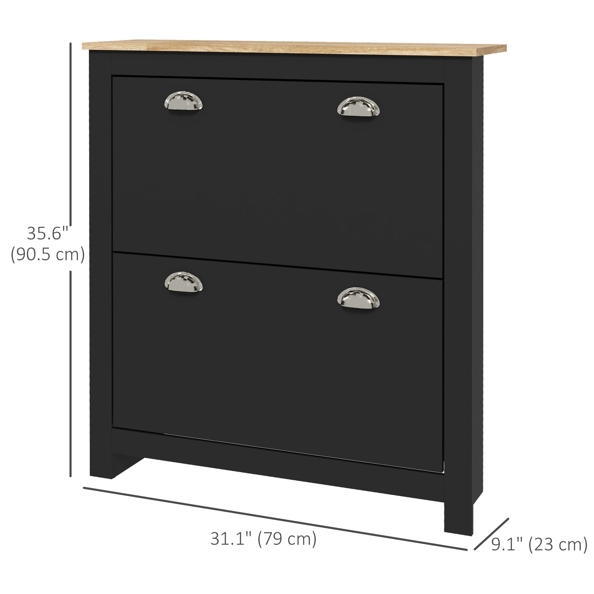 HOMCOM Entryway Shoe Storage Cabinet: 2 Flip Drawers, Adjustable Shelves, 12 Pair Organizer for Hallway, Black 