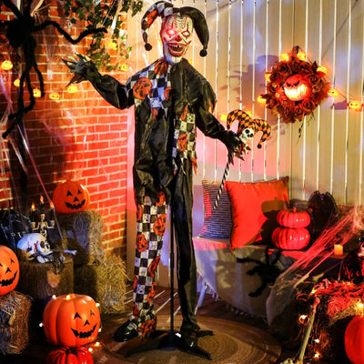 Outsunny 5ft Life-Size Animated Clown – Red Light-Up Eyes, Sound Activated, Battery Operated Halloween Decoration 