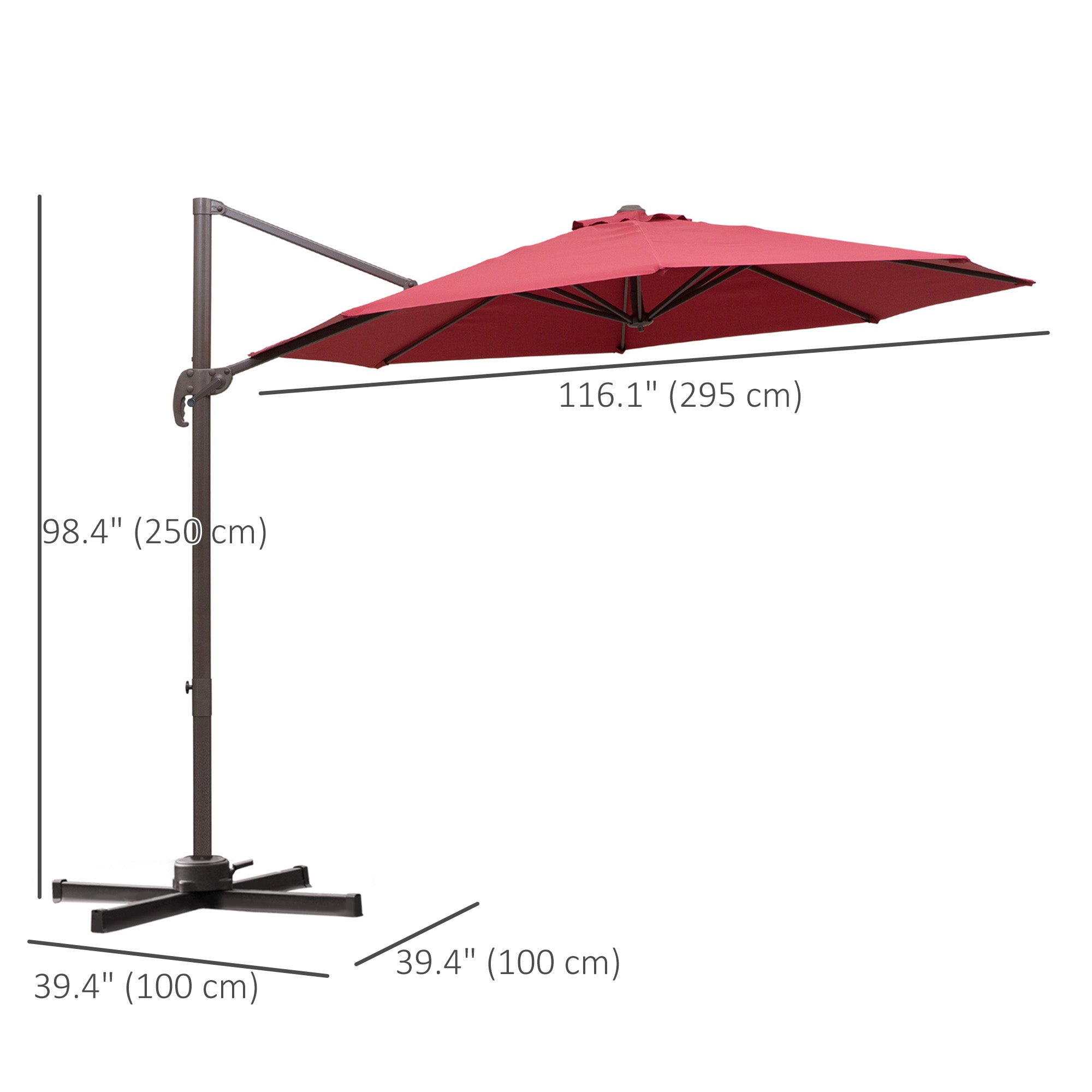 Outsunny 10ft Cantilever Patio Umbrella with 360° Rotation, Crank & Cross Base for Garden Deck Pool Backyard, Wine Red 