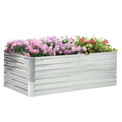 Outsunny Galvanized Steel Raised Garden Bed: 71"x35"x23" Outdoor Planters with Reinforced Rods in Silver 