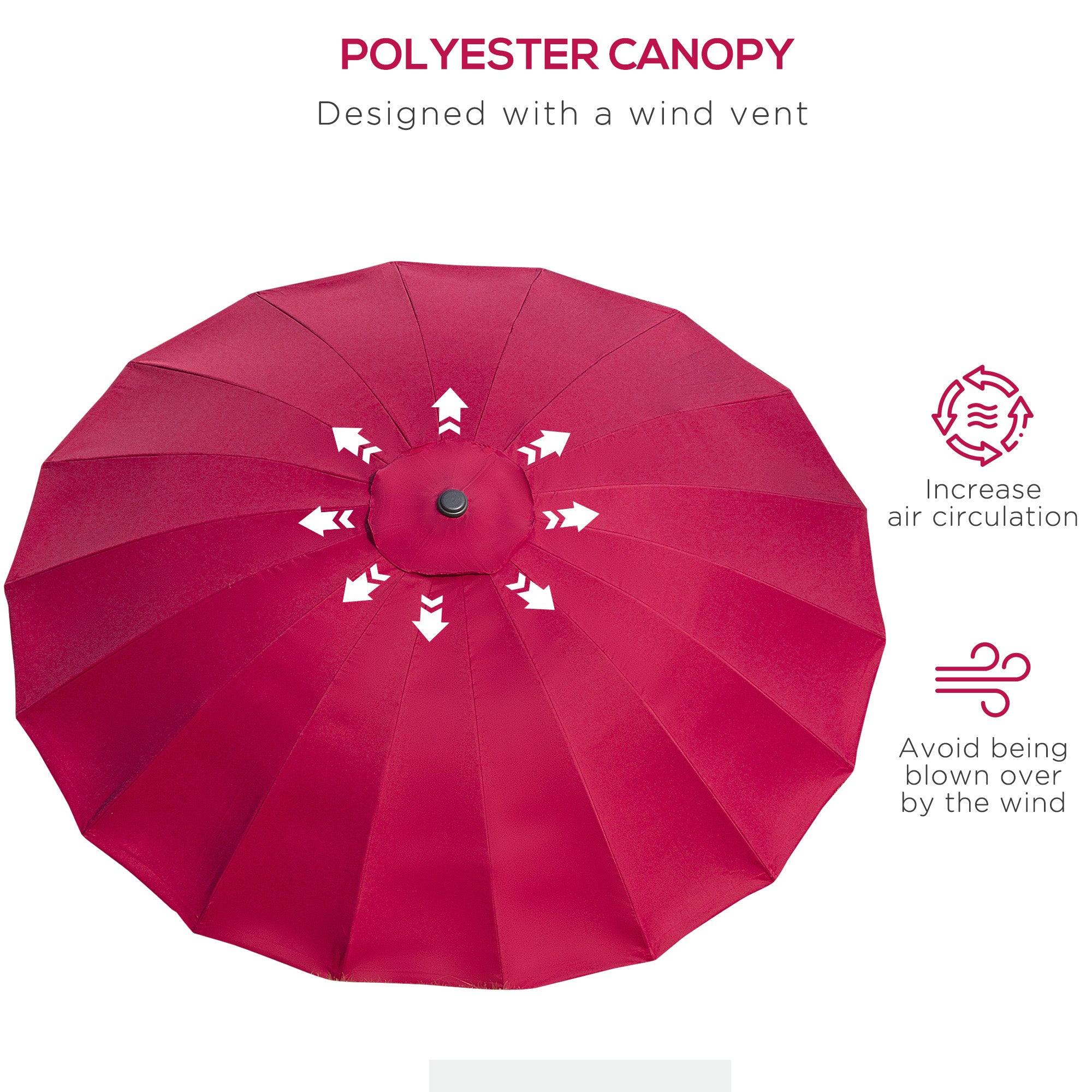 Outsunny 8ft Shanghai Garden Parasol Umbrella with Crank & Tilt, Adjustable Outdoor Sun Shade, Wine Red 