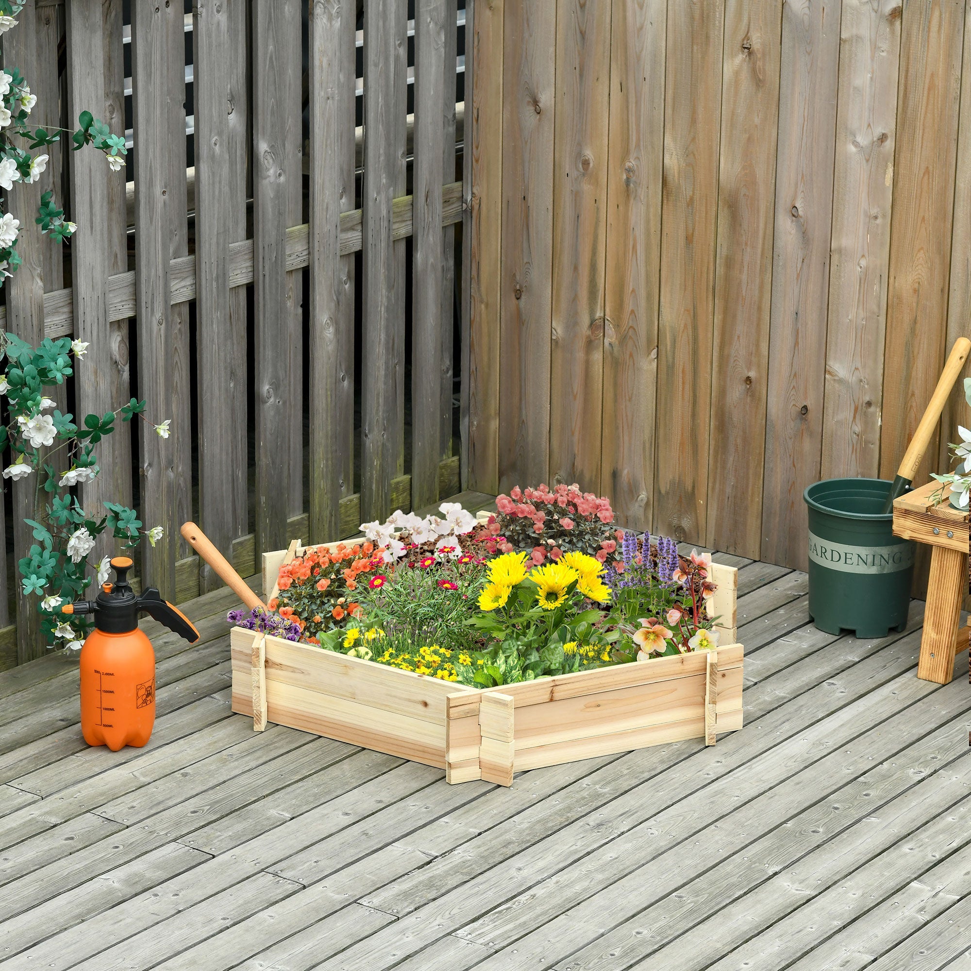 Outsunny 39" x 36" Screwless Raised Garden Bed Hexagon Planter Box Easy DIY Herb Garden Outdoor Patio Backyard Veggies Flowers 