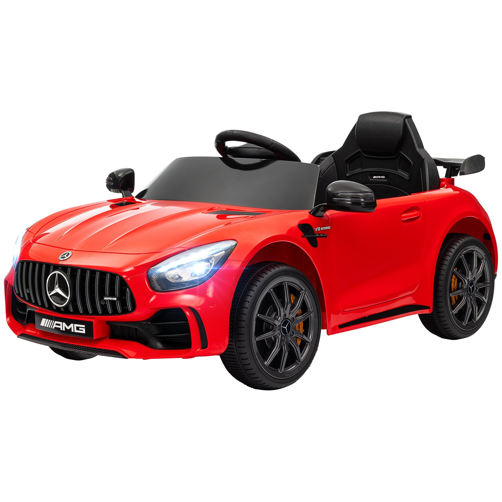 Qaba Mercedes-Benz AMG GTR Licensed 12V Battery Powered Kids Electric Car w/ Remote, Soft Start, Lights, Music Horn Red 