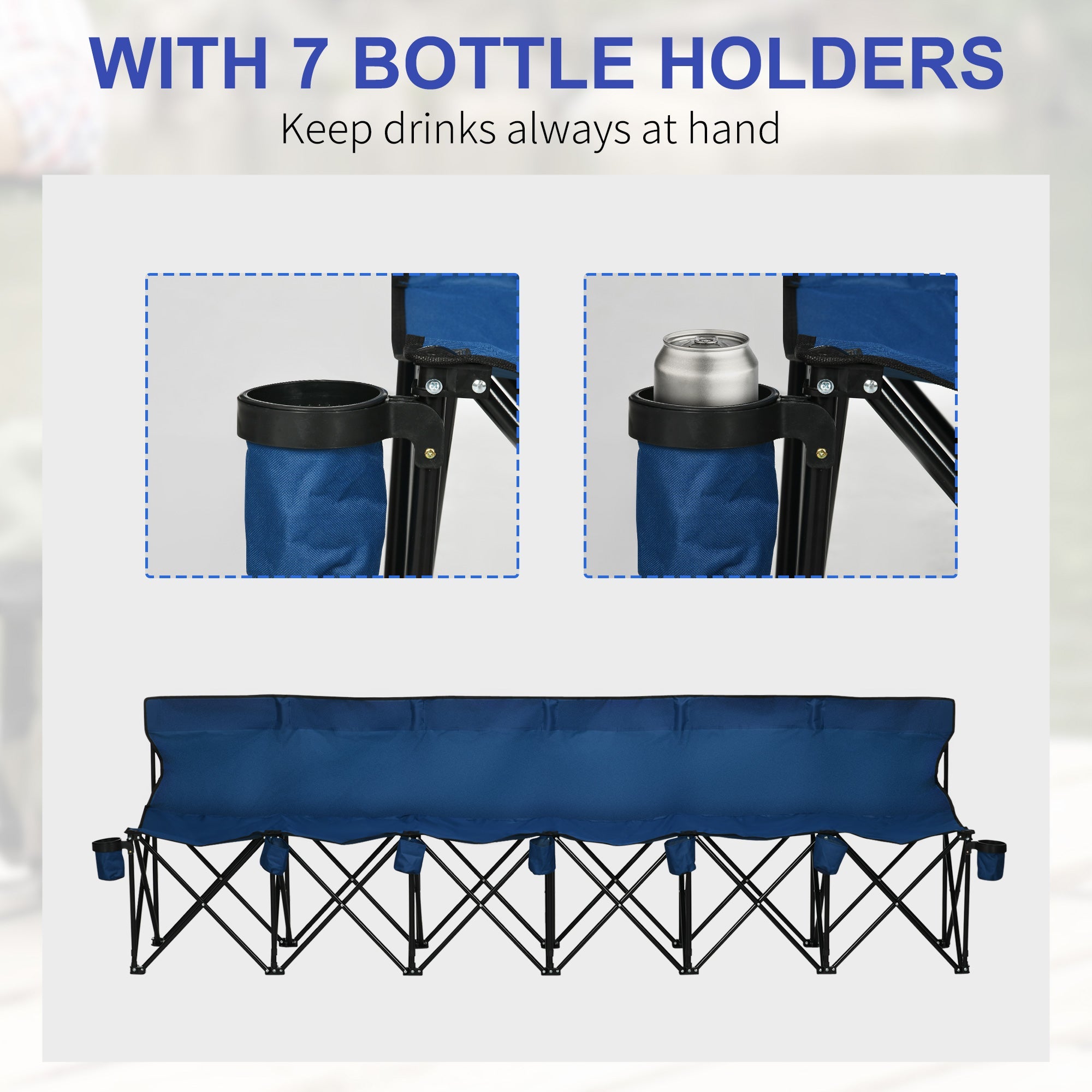 Outsunny 6 Seat Blue Sports Bench Portable Team Bench with Cup Holder and Carry Bag for Camping 