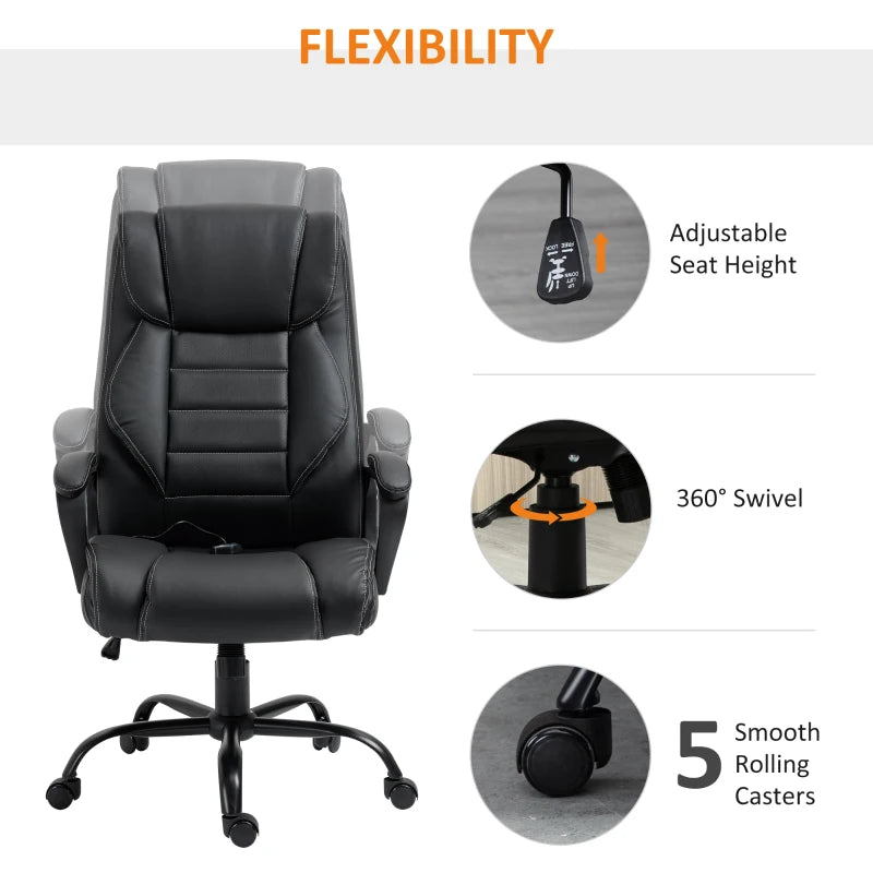 Massage Office Chair, High Back Executive Office Chair with 6-Point Vibration, Timer, Adjustable Height, Swivel Seat and Rocking Function, Black