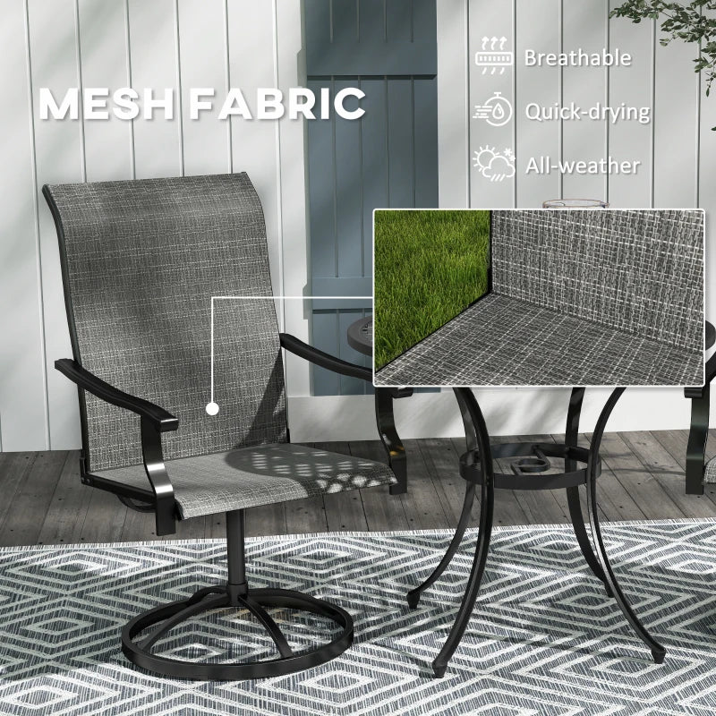 Outdoor Swivel Dining Chairs Set of 2, High Back Swivel Chairs with All Weather Mesh for Deck, Backyard, Poolside, Grey