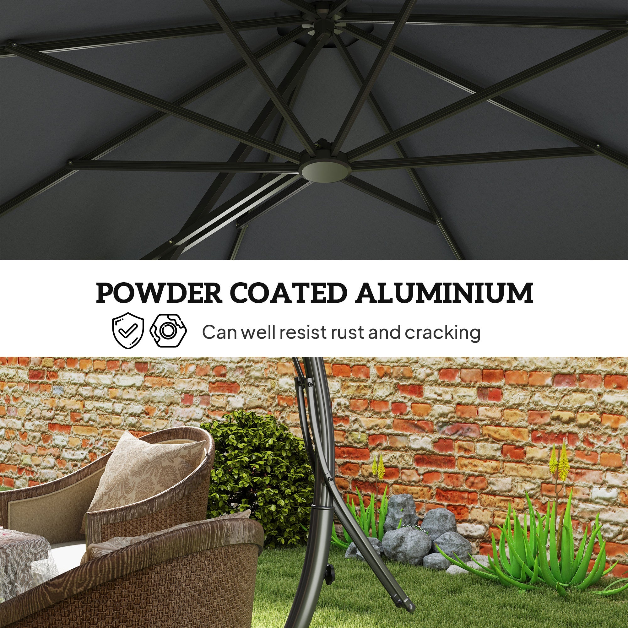 Outsunny 11FT Patio Umbrella, Cantilever Umbrella with 8 Ribs, 360° Rotation, Easy Adjustment for Garden, Deck, UPF 50+, Grey 
