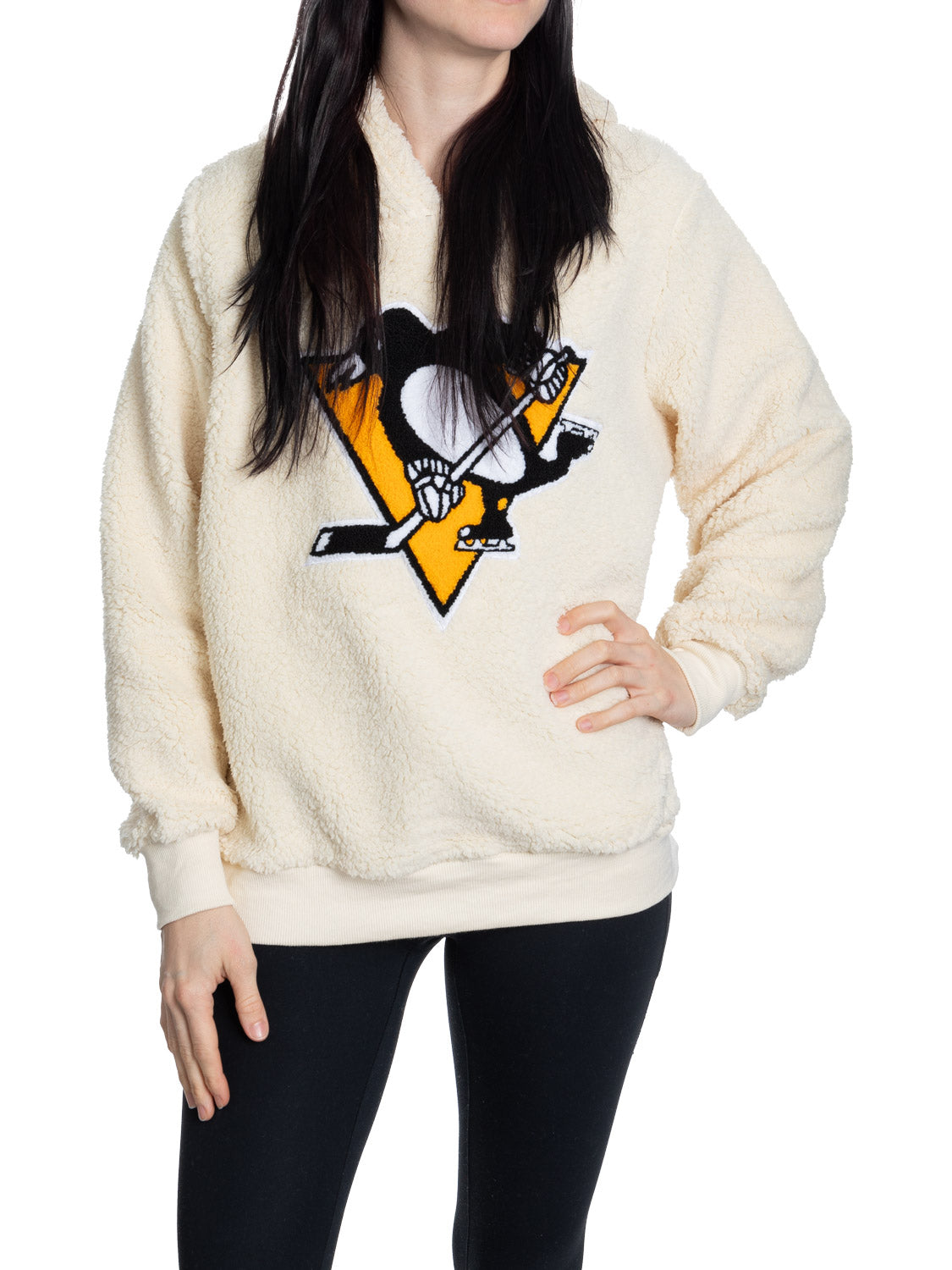 Pittsburgh Penguins Ladies Sherpa Hoodie with Premium Chenille Logo 