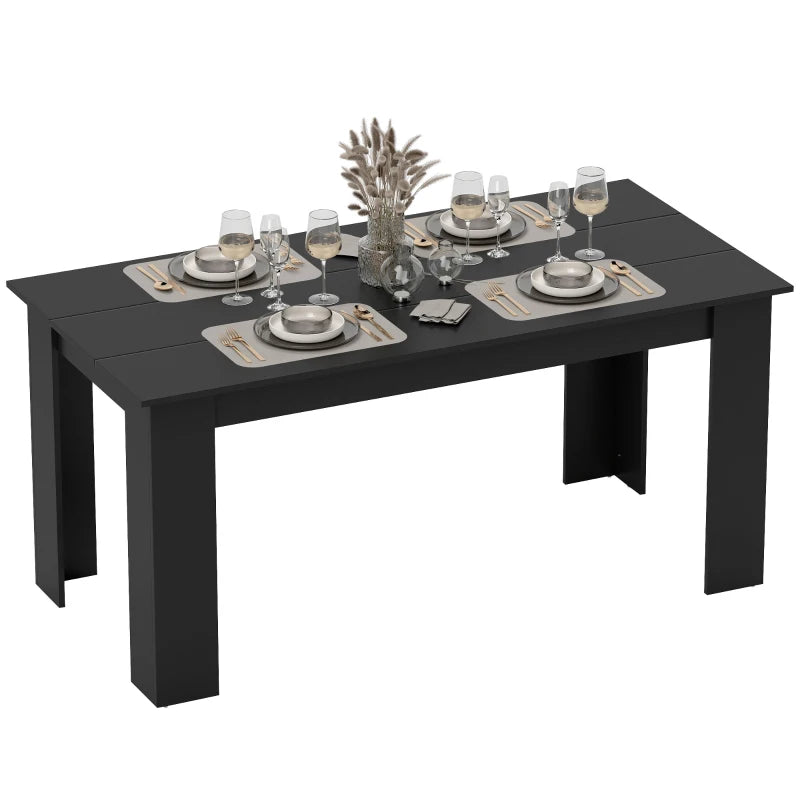 63" Kitchen Table for 4-6 People, Dining Table with Wood Effect for Dining Room, Black