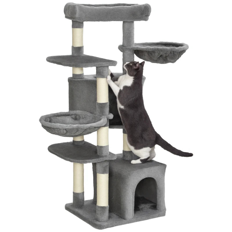 52.5" Cat Tree Tower with Scratching Posts, Cat Condos, Bed, Platforms, Hammocks, for Indoor Cats, Grey