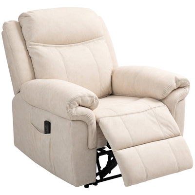 HOMCOM Manual Recliner Chair with Vibration Massage, Side Pockets, Microfibre Reclining Chair for Living Room, Cream White 