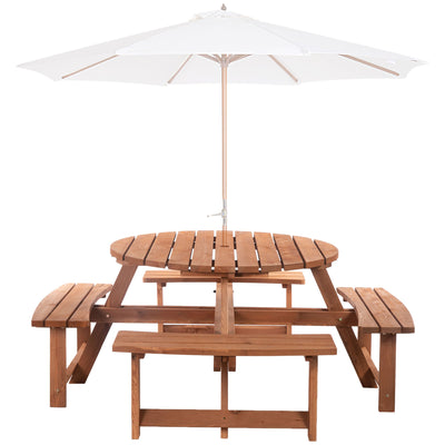 Outsunny Wooden Pub Bench 8-Person Round Picnic Table Outdoor Patio Furniture Durable 