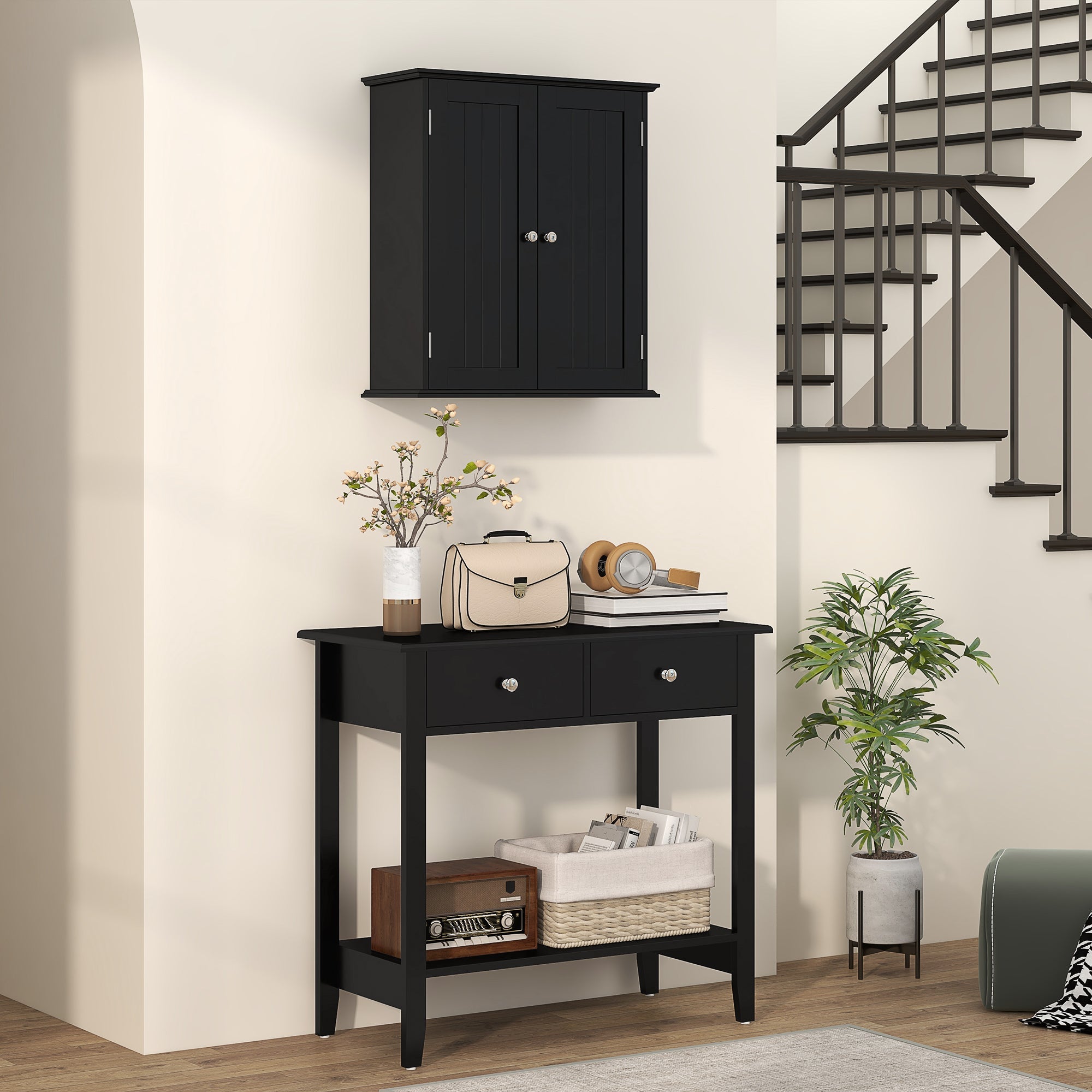 HOMCOM Wall Mount Over Toilet Bathroom Medicine Cabinet with Adjustable Shelves 2 Door Storage 