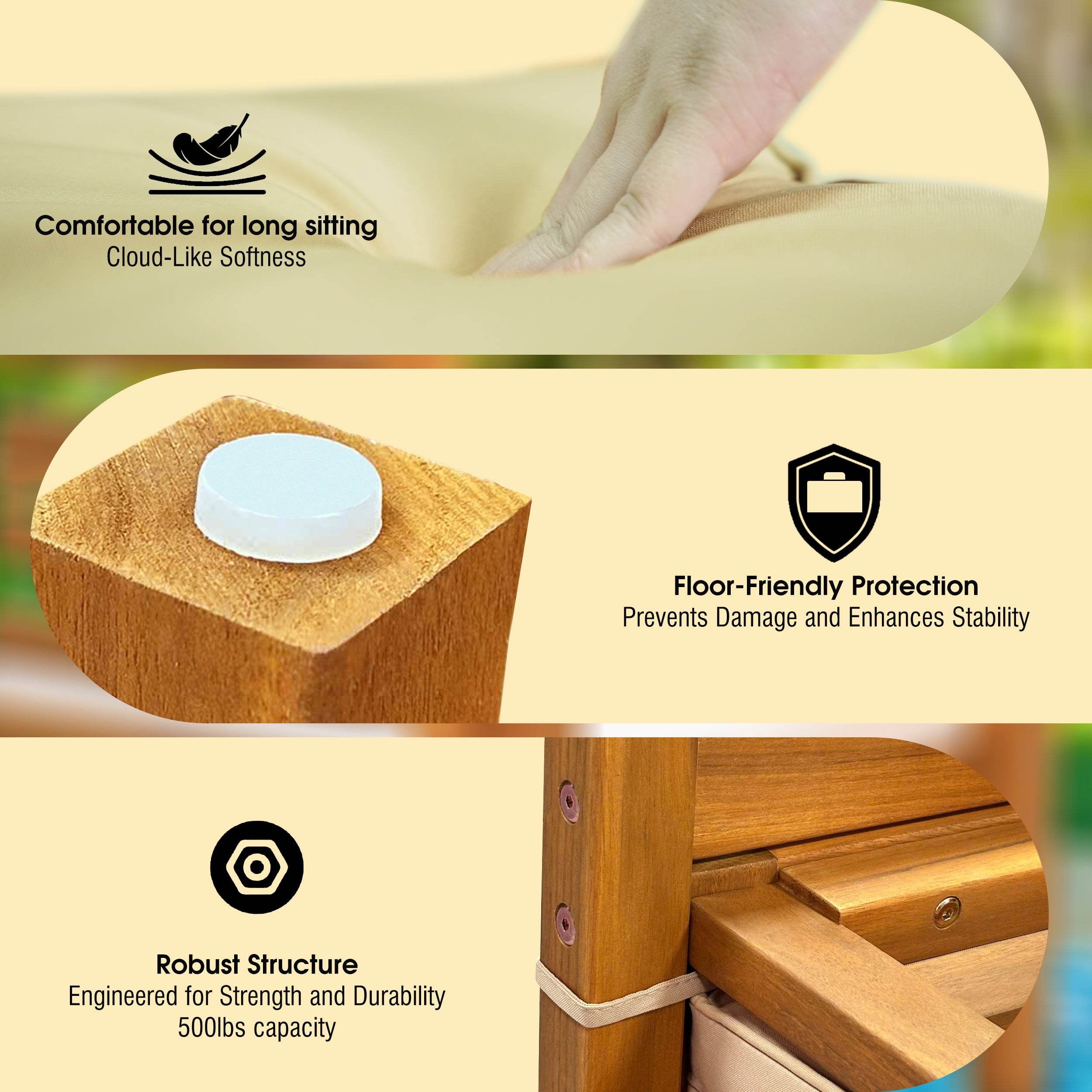 Tranquillo Solara Acacia Wood Outdoor Chairs Set of 2 with Cushions 