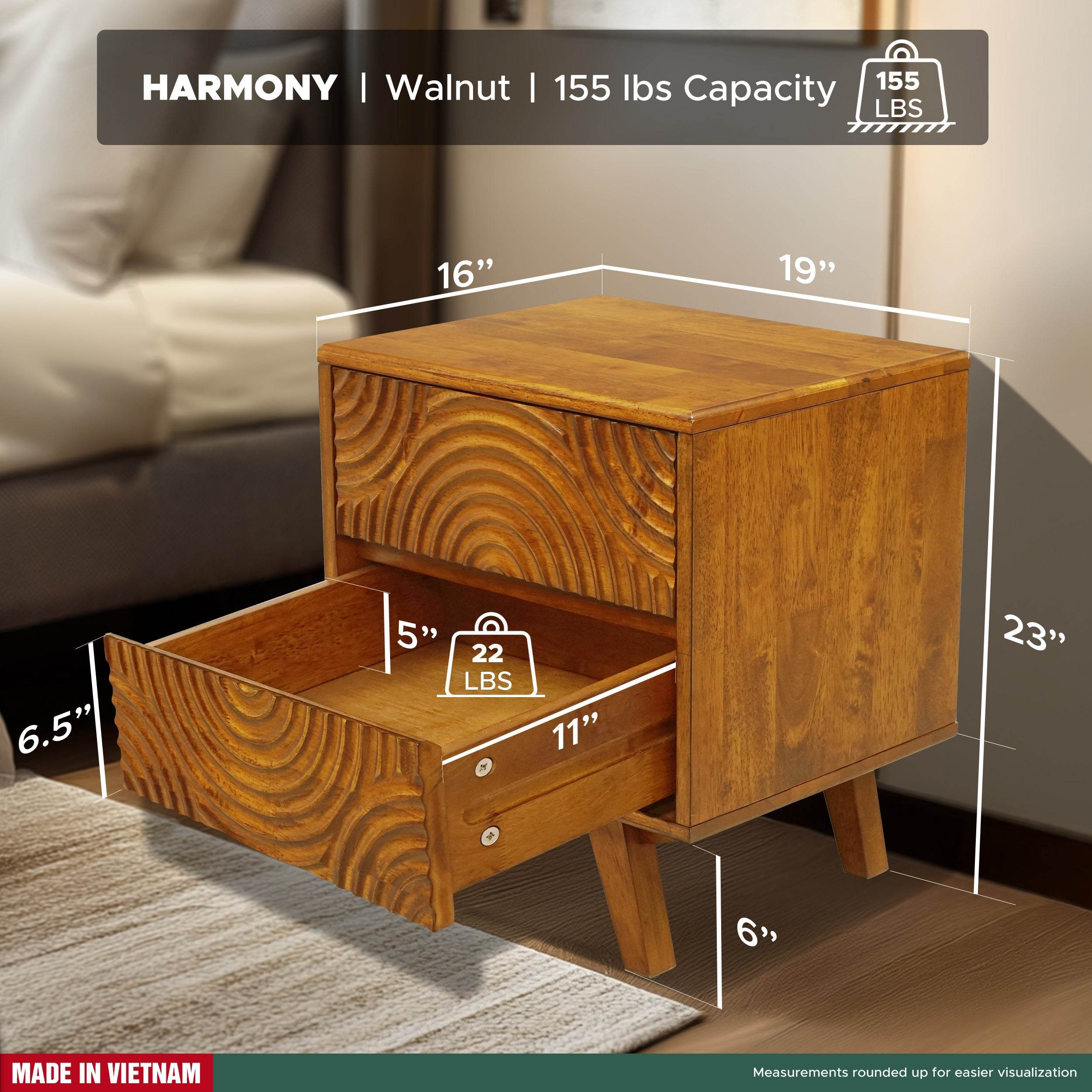 Harmony Nightstand with 2 Drawers 
