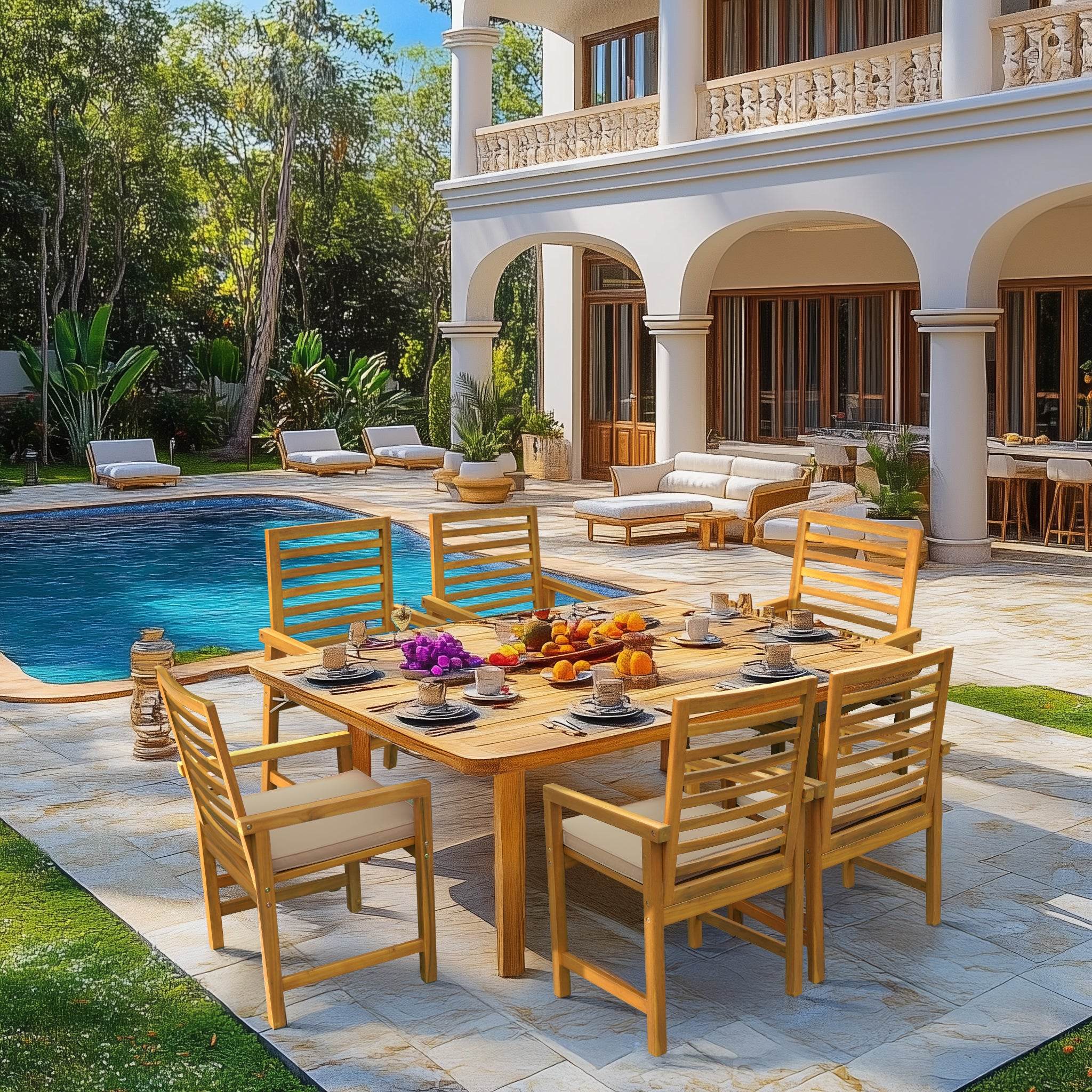 Tranquillo Solara Acacia Wood Outdoor Chairs Set of 2 with Cushions 