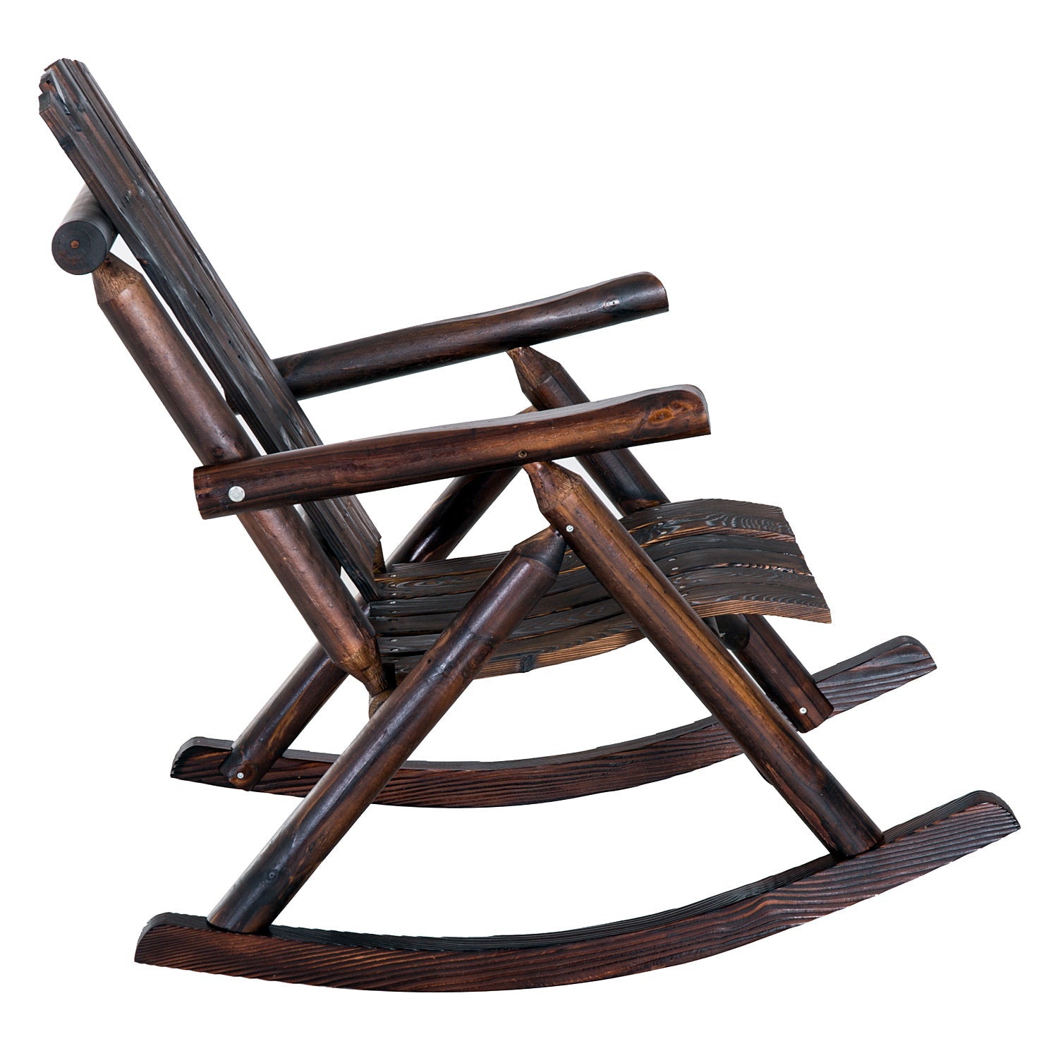 Outsunny Char Log Single Rocker Rustic Outdoor Patio Adirondack Rocking Chair Yard Furniture Fir Wood 
