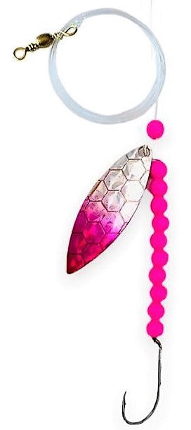 Solid Pink Beads Willow Leaf Spinner – Pink Scale Blade Lure 