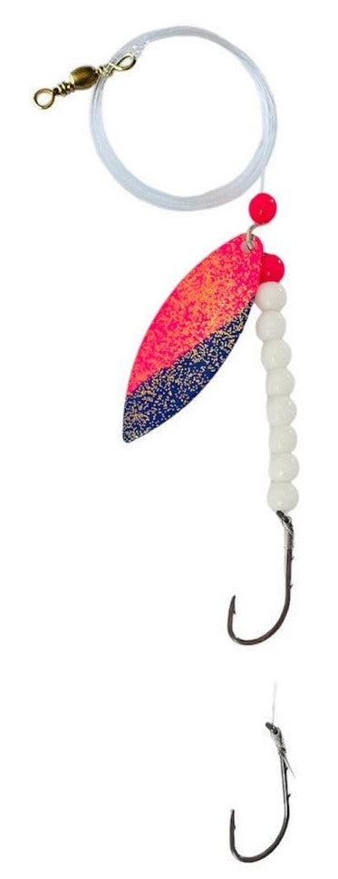 Solid White Beads Willow Leaf Spinner – Pink Striper Blade Lure 