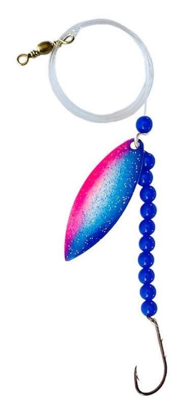 Solid Blue Beads Willow Leaf Spinner – Pink Swirl Blade Lure 