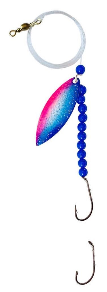 Solid Blue Beads Willow Leaf Spinner – Pink Swirl Blade Lure 