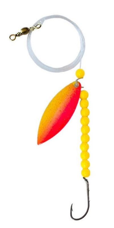 Solid Yellow Beads Willow Leaf Spinner – Pink Wave Blade Lure 