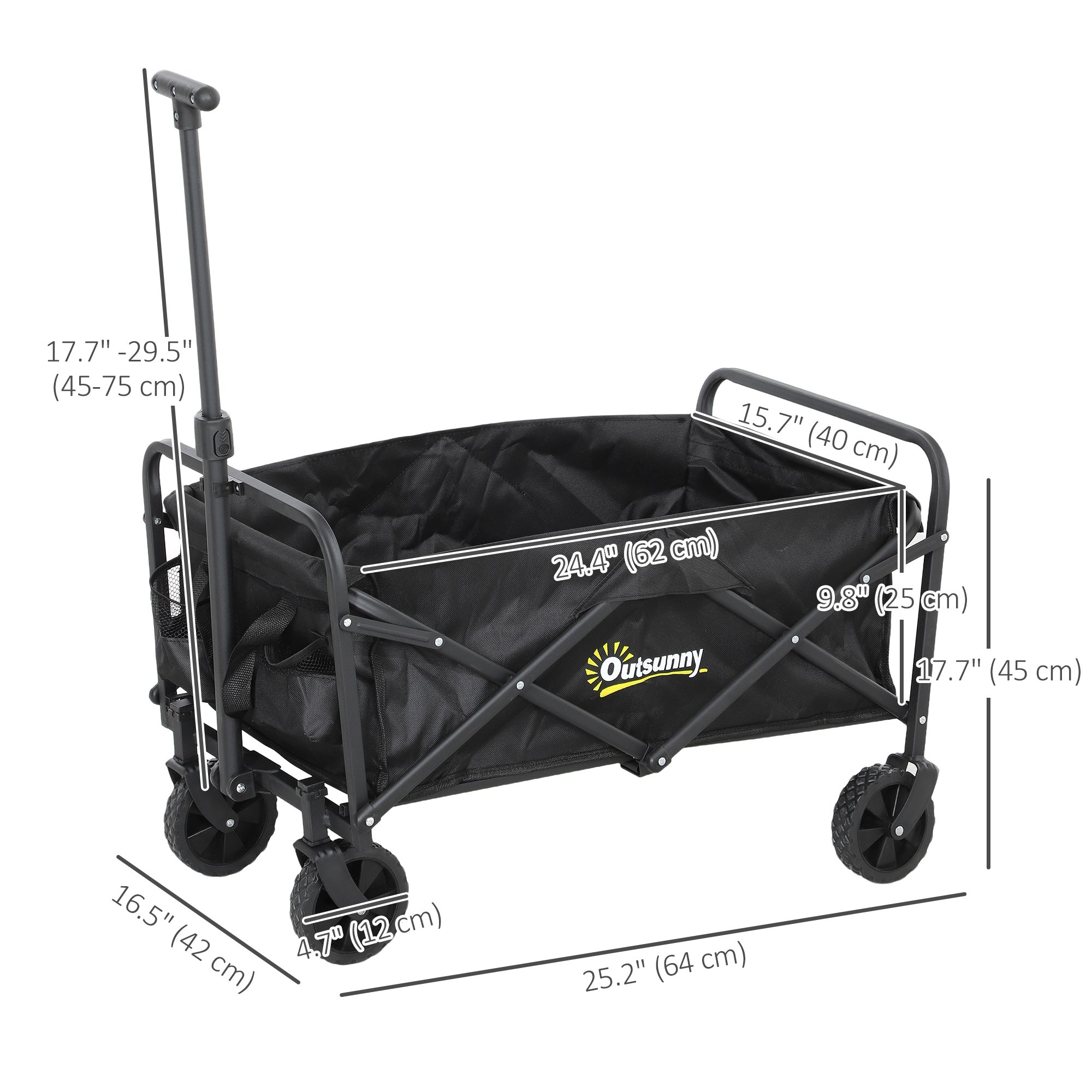 Outsunny Collapsible Folding Garden Cart, Heavy Duty Lawn Wagon with Universal Wheels and Adjustable Handle, Black 