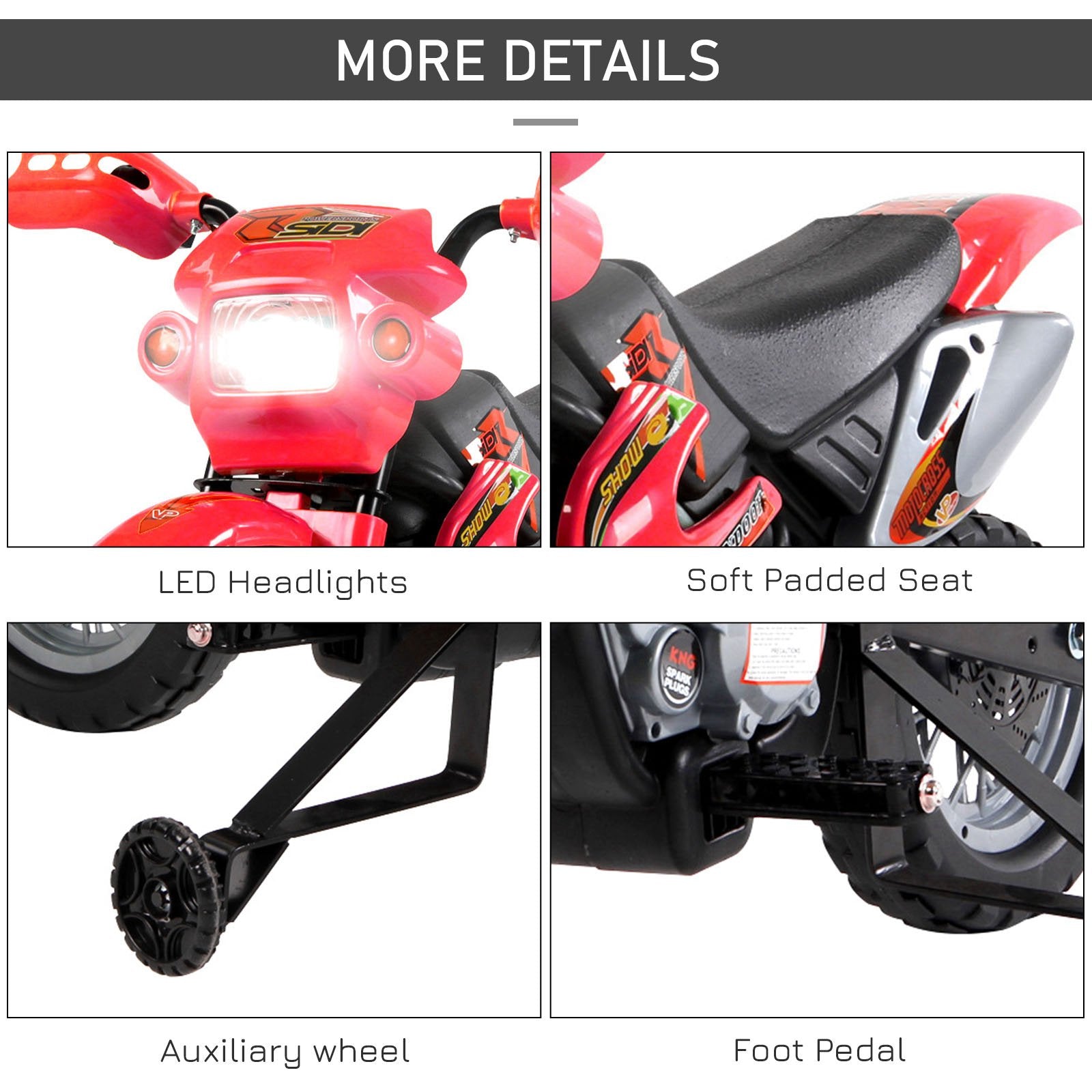 Aosom 6V Kids Electric Ride-On Motorcycle with Training Wheels Battery-Powered Dirt Bike Red 