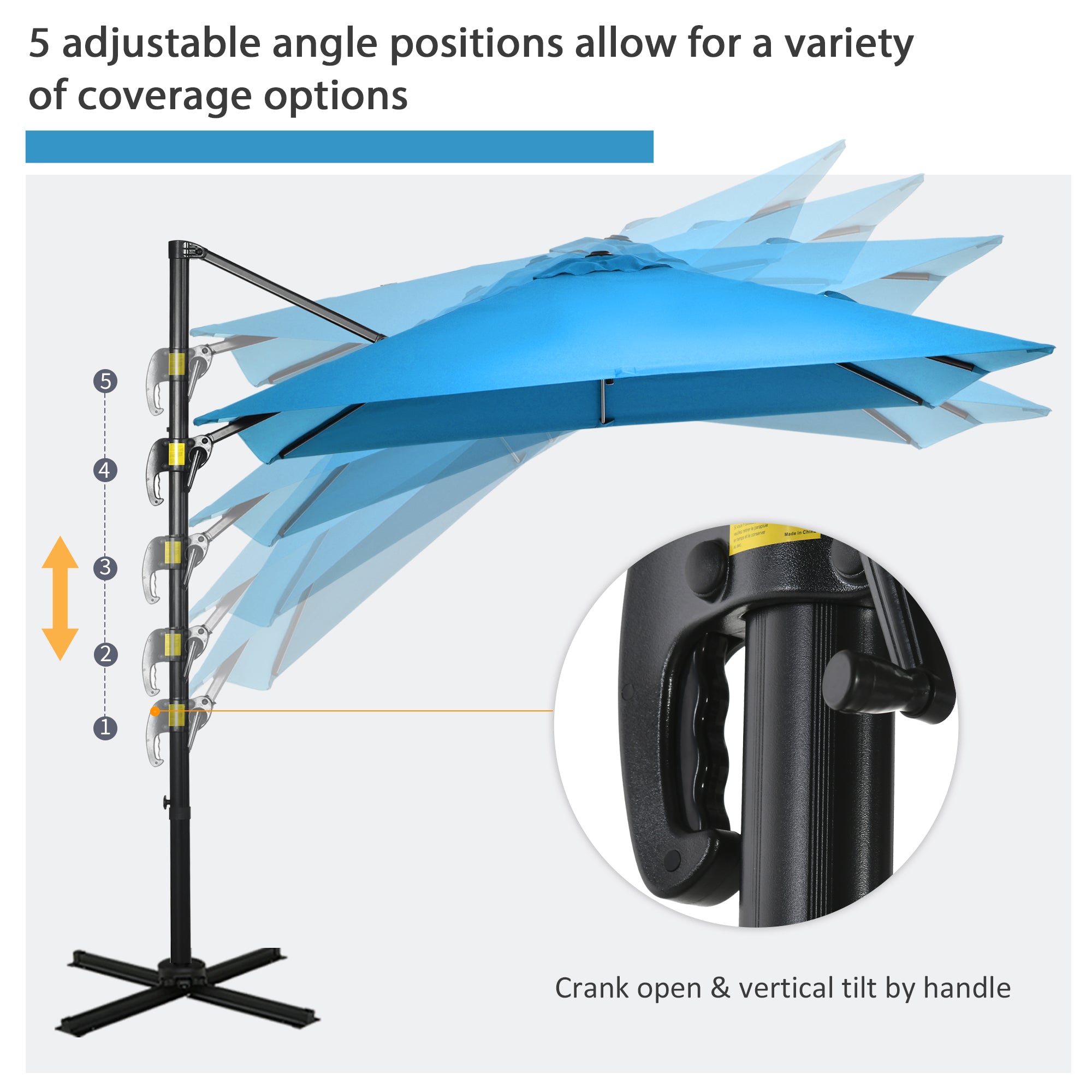 Outsunny 8' x 8' Square Patio Hanging Offset Umbrella with 360° Rotation, Aluminum Outdoor Cantilever Market Parasol, Turquoise 