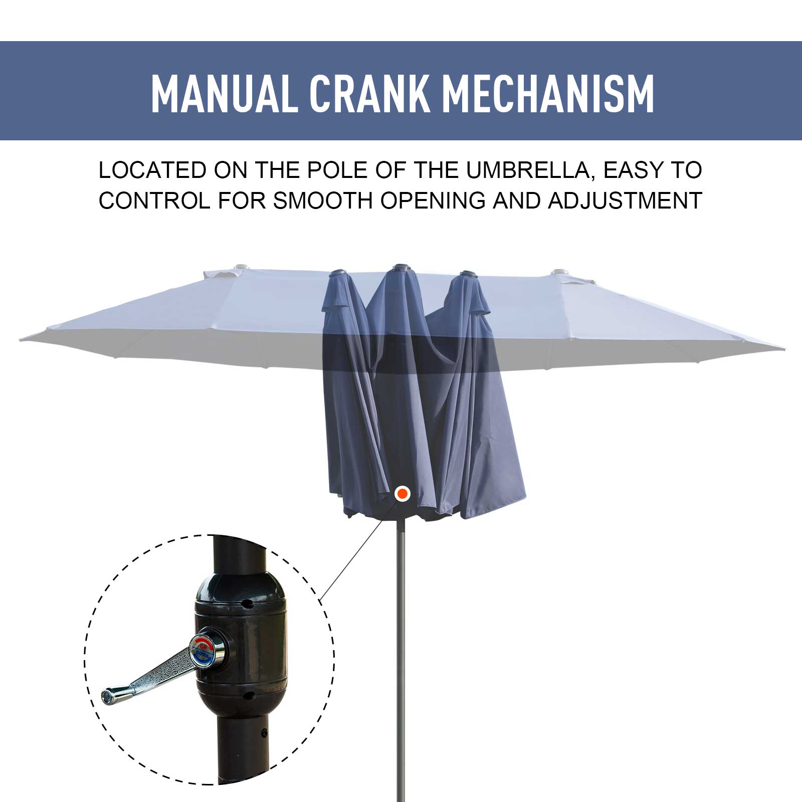 Outsunny Twin Canopy Patio Umbrella: 15ft Blue Outdoor Sunshade with Steel Table & Lift Crank 