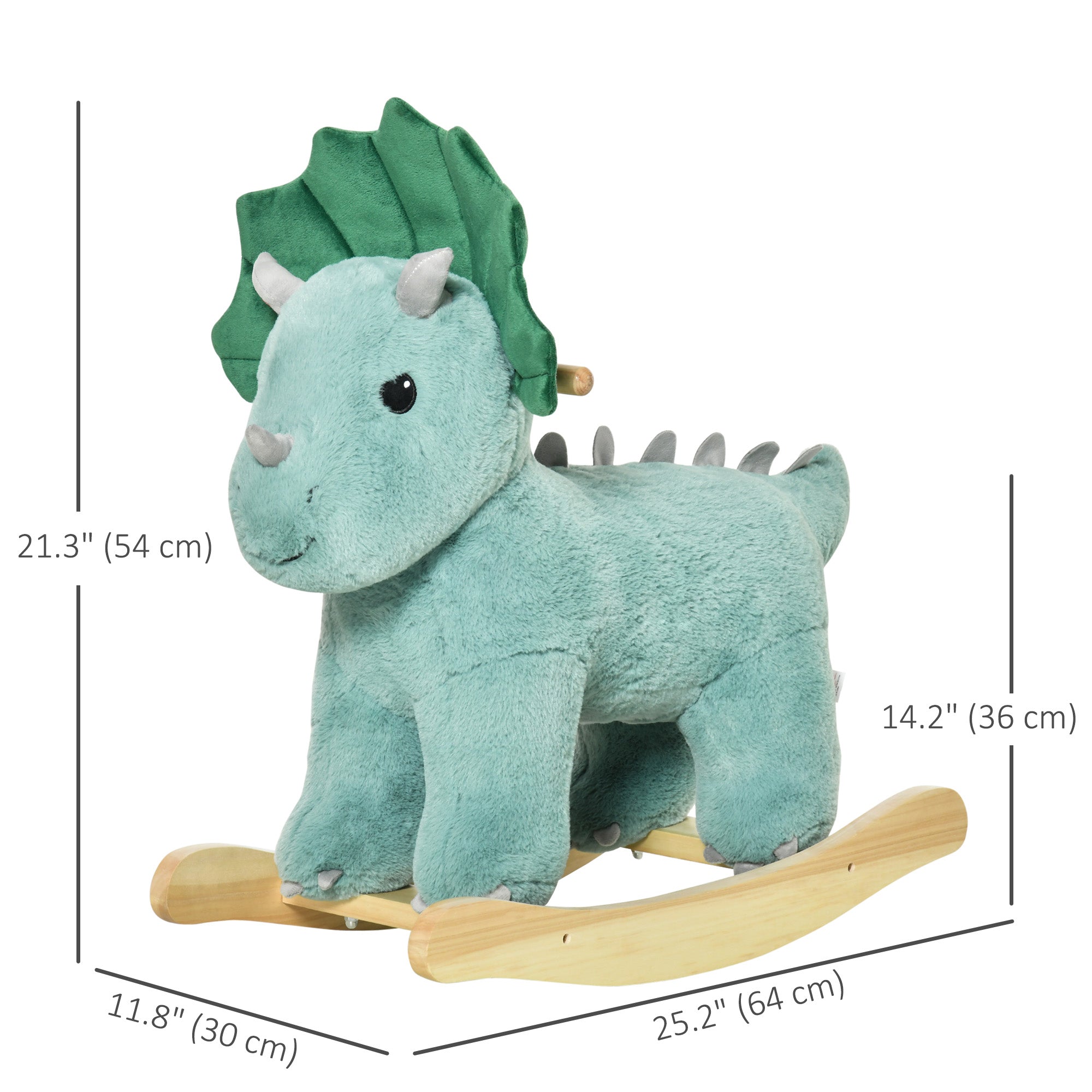Qaba Triceratops Rocking Horse - Kids Plush Ride-On Toy with Realistic Sounds, Perfect for 36-72 Months, Dark Green 