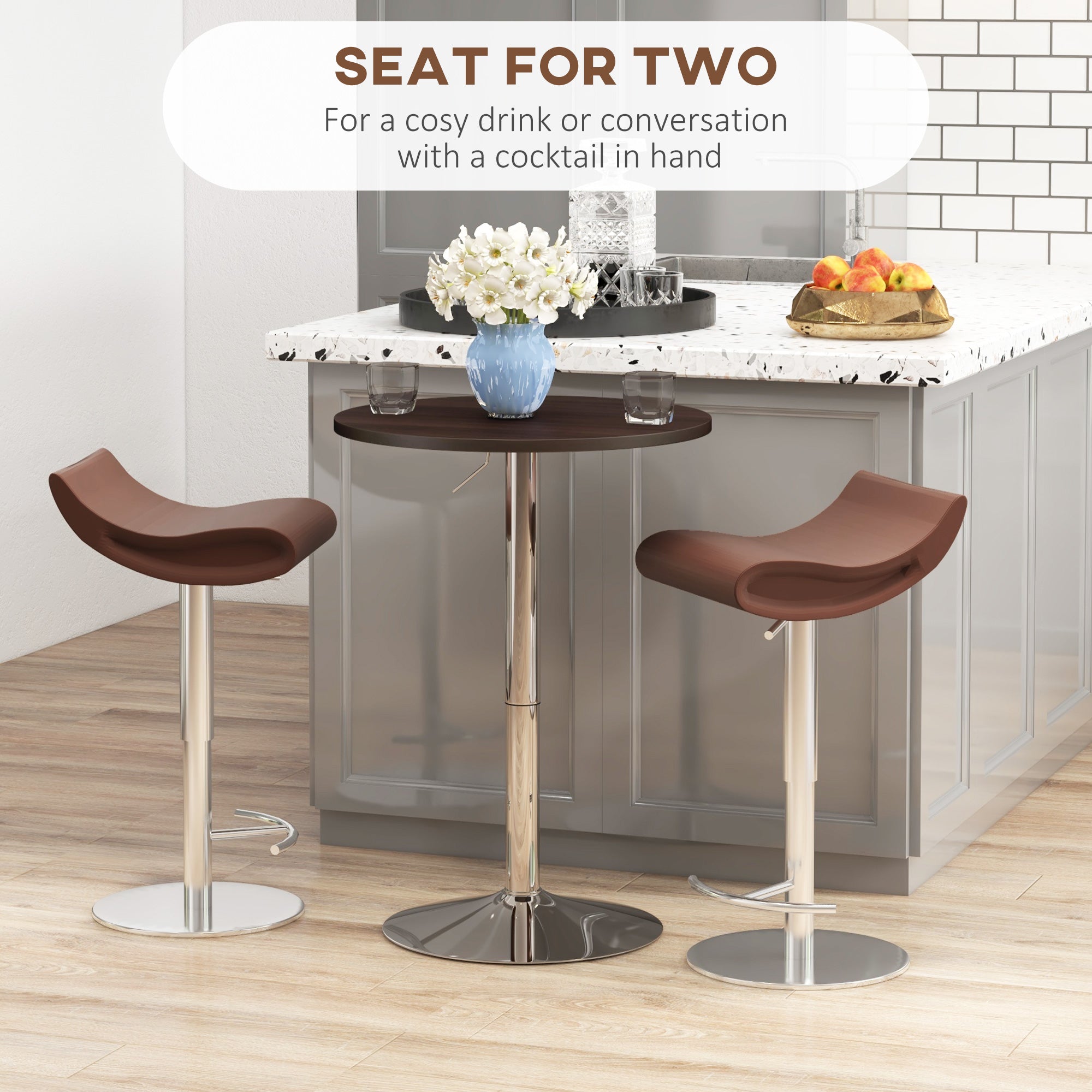 HOMCOM High Top Bar Table, Adjustable Round Kitchen Table with Swivel Top and Steel Base, Bistro Table for 2 People, Walnut 