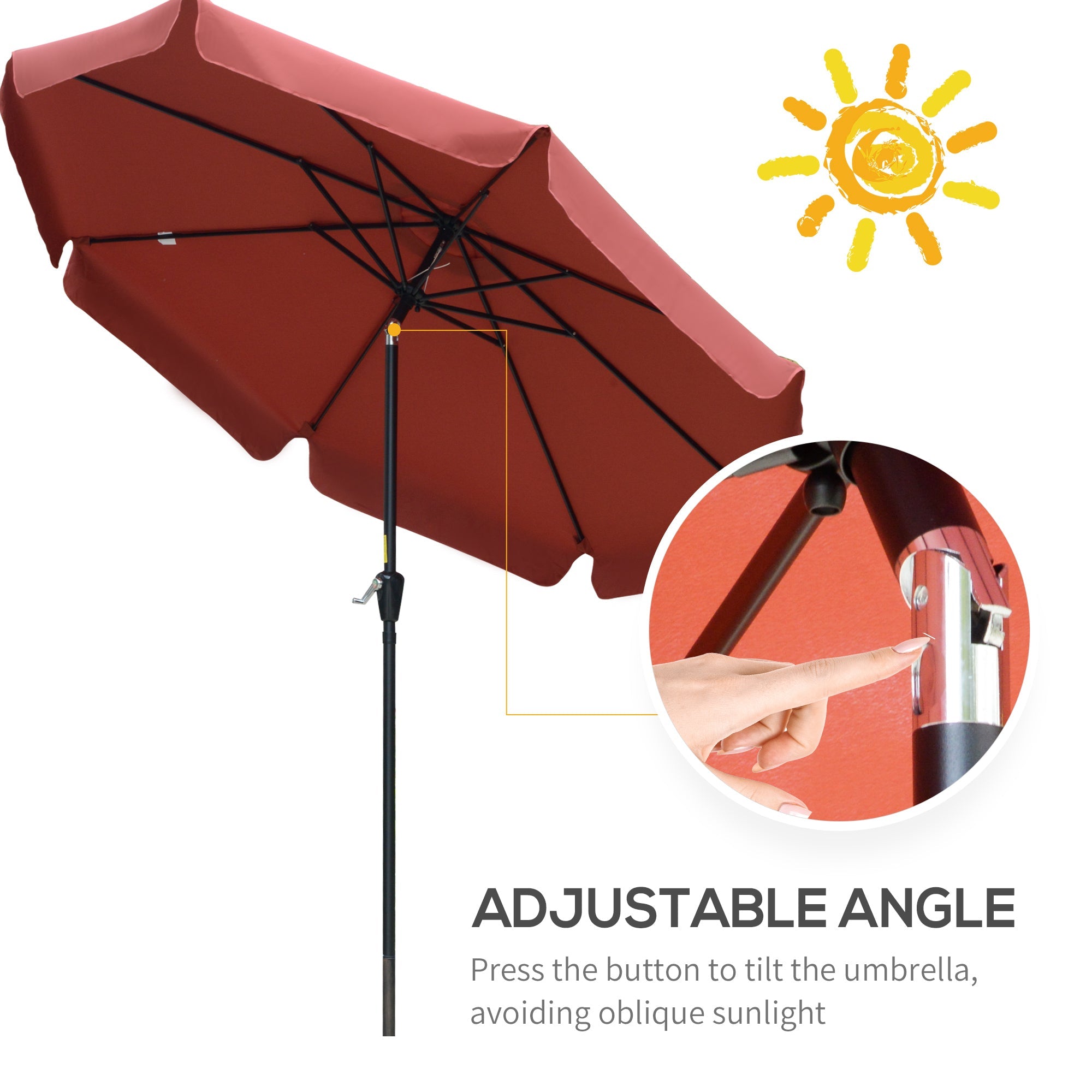 Outsunny Tilting Terrace: 8.5 ft Outdoor Market Table Umbrella Round with Crank Tilt, for Garden Backyard Deck, Wine Red Shade 