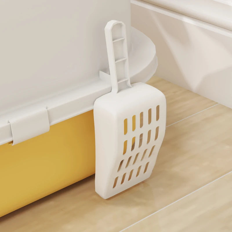 Cat Litter Box with Lid, Front Door Flap, Scoop, Handle, Easy Clean, for Small and Medium Cats, Yellow
