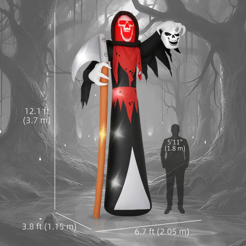 Outsunny 12ft Halloween Inflatable Grim Reaper – LED Lighted Blow-Up Garden Decoration for Indoor & Outdoor 