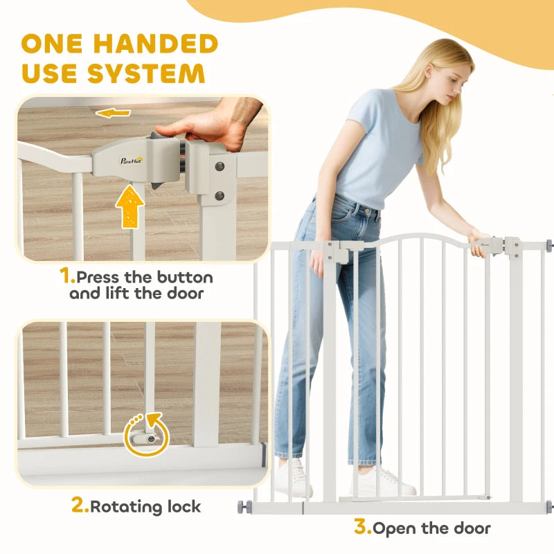 Extra Tall Dog Gate with Door, Pressure Fit, Auto Close, Double Locking for Doorways Hallways Stairs, 29"-37", White