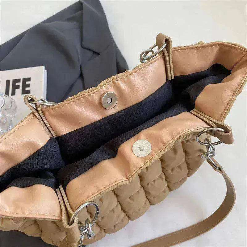 Plaid Down Handbags Large Capacity Bubble Tote Bag 