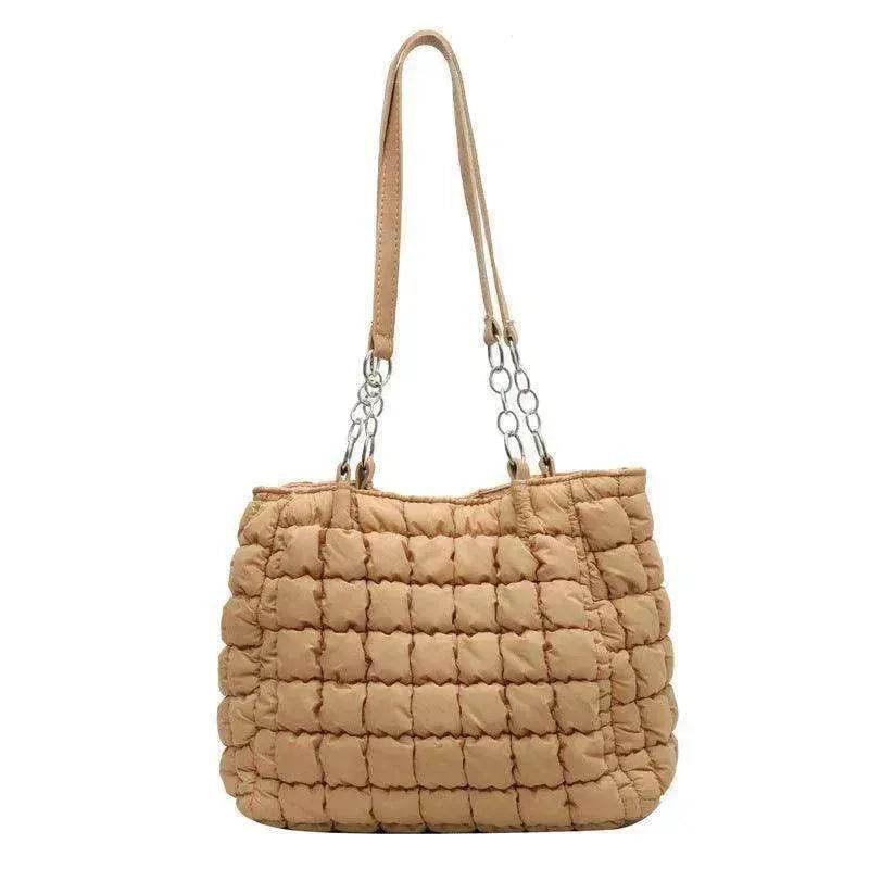 Plaid Down Handbags Large Capacity Bubble Tote Bag 