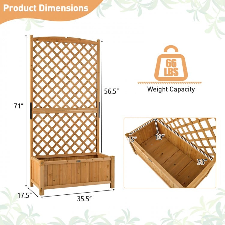 Planter Raised Bed with Trellis for Plant Flower Climb-Natural