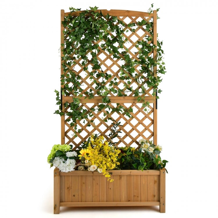 Planter Raised Bed with Trellis for Plant Flower Climb-Natural