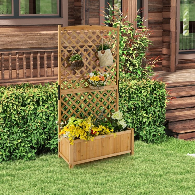 Planter Raised Bed with Trellis for Plant Flower Climb-Natural